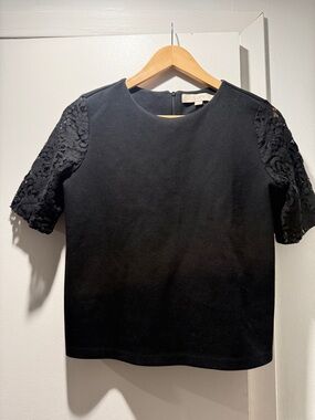 LOFT Black Lace Sleeve Short-Sleeve Top